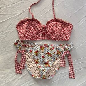 Betsey Johnson Red Checkered and Floral Bikini